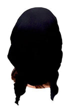Black soft cotton pre-tied headscarf snood tichel with gorgeous knit flower and black rose button! ShariRose (Black rose)