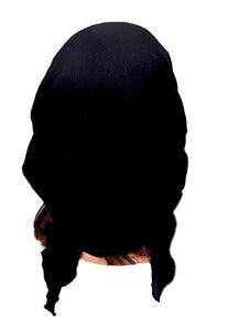 Black soft cotton pre-tied headscarf snood tichel with gorgeous knit flower and black rose button! ShariRose (Black rose)