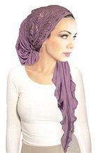 Boho Chic Lilac Head-scarf Embellished With Wide Fancy Floral Lace (Lavender long fancy wide lace - 185)