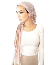 Soft Pink Head-scarf Chemo Tichel Embellished with Vintage Lace Coconut Buttons (Champagne baby pink long - 372)