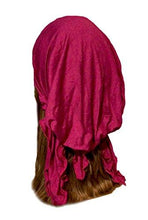 Fuchsia magenta cotton pre-tied headscarf with gorgeous knit flower and pink rose button! (Fuchsia rose)