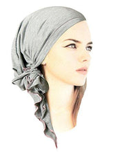 Gray Pre-tied Head-scarf Tichel Cotton Boho Chic ShariRose Pink Decorative Over-Lock! (Gray pink long)