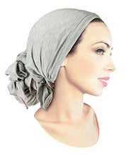 Gray Pre-tied Head-scarf Tichel Cotton Boho Chic ShariRose Pink Decorative Over-Lock! (Gray pink long)