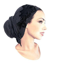 Boho Chic Black Gray Head-scarf Tichel Embellished with Fancy Floral Applique (Gray long - 211L)