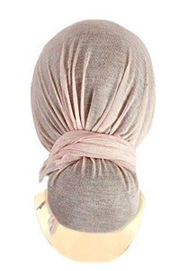Soft Pink Head-scarf Chemo Tichel Embellished with Vintage Lace Coconut Buttons (Champagne baby pink long - 372)