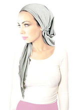 Gray Pre-tied Head-scarf Tichel Cotton Boho Chic ShariRose Pink Decorative Over-Lock! (Gray pink long)