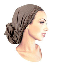 Boho Chic Taupe Brown Beige Head-scarf Embellished with Fancy Gold Taupe Floral Applique (Taupe - 217)