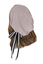 ShariRose Pre Tied Bandana Head Scarf Tichel Lightweight Long Cotton Stripe Wrap (Taupe w/ stripe)