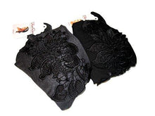 Boho Chic Black Gray Head-scarf Tichel Embellished with Fancy Floral Applique (Grey - 211)