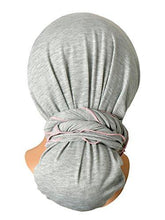 Gray Pre-tied Head-scarf Tichel Cotton Boho Chic ShariRose Pink Decorative Over-Lock! (Gray pink long)