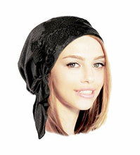 Boho Chic Black Gray Head-scarf Tichel Embellished with Fancy Floral Applique (Grey - 211)