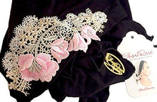 Boho Chic Black Gray Beige Head-scarf Tichel Embellished with Fancy Floral Applique (Black pink - a01)