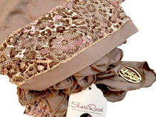 Boho Chic Head-scarf Tichel Embellished with Fancy Pink Floral Lace (Taupe headscarf floral lace)