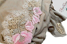 Boho Chic Beige Pink Head-scarf Tichel Embellished with Fancy Floral Applique (Beige pink - 337)