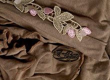 Boho Chic Black Gray Beige Head-scarf Tichel Embellished with Fancy Floral Applique (Khaki pink - 338)