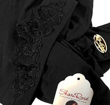 Boho Chic Black Grey Head-scarf Tichel Fancy Floral Applique (Black - 332)