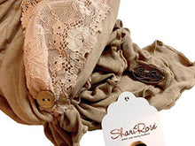 Boho Chic Artisan Head-scarf Tichel Embellished with Wide Floral Lace (Khaki, salmon pink - 246)