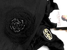 Black soft cotton pre-tied headscarf snood tichel with gorgeous knit flower and black rose button! ShariRose (Black rose)
