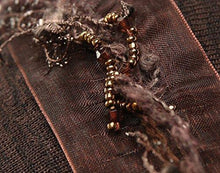 Quality Black Brown Pre-tied Head-scarf Snood Tichel w/ Embroidered Beaded Trim (Chocolate beaded long - 310)