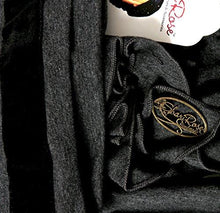 Gray Pre-tied Head-scarf Soft Cotton With Stunning Black Velvet Trim & Two Buttons! Handmade ShariRose (Gray black velvet trim short - 369)