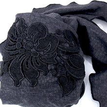 Boho Chic Black Gray Head-scarf Tichel Embellished with Fancy Floral Applique (Gray long - 211L)