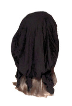 Boho Chic Black Head-scarf Tichel Embellished with Fancy Silver Floral Applique (Black silver - 209)