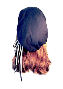 Soft Pre-tied Navy Blue Head-scarf Snood with Black & White Stripe Wrap - 093