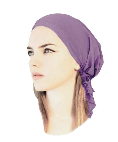 Pre-Tied Cotton Snood Wrap - Head Scarf Hat for Cancer and Chemo in 30 Different Colors and Patterns (Lavender short - 024)