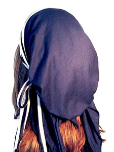 Soft Pre-tied Navy Blue Head-scarf Snood with Black & White Stripe Wrap - 093