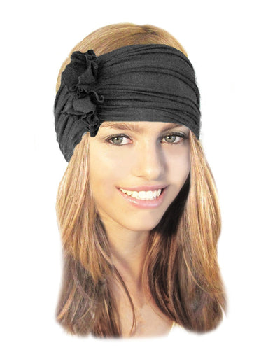 Dark Gray Stretch Chunky Wide Head-band Hair-band Boho Chic Head-wrap - 057