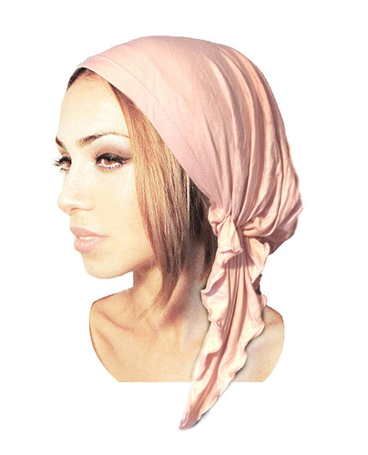 Pre-Tied Cotton Snood Champagne Pink Head-Scarf Hat for Cancer and Chemo in 30 Different Colors! (Pink short - 012)