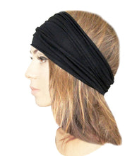 Stretch Chunky Wide Head-band, Hair-band, Black Boho Chic Head-wrap - 056
