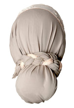 Taupe Head-scarf Hair-Snood Tichel Embellished with Pink Floral Lace Boho Chic - 021