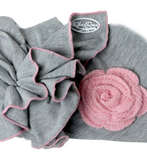 Gray grey pink pre-tied headscarf with gorgeous pink knit flower and decorative over-lock! ShariRose (Light grey pink r001)