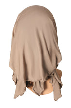 Boho Chic Khaki Beige Tan Head-scarf Tichel Embellished with Vintage Lace Coconut Buttons (Khaki blush pink short - 373)